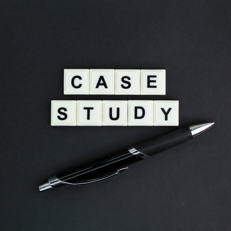 pen and letters of the alphabet with the word case study.